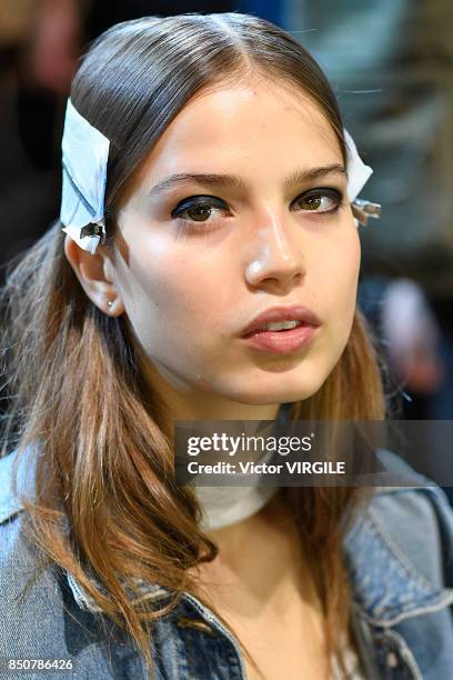 Model backstage at the Tommy Hilfiger Ready to Wear Spring/Summer 2018 fashion show during London Fashion Week September 2017 on September 19, 2017...