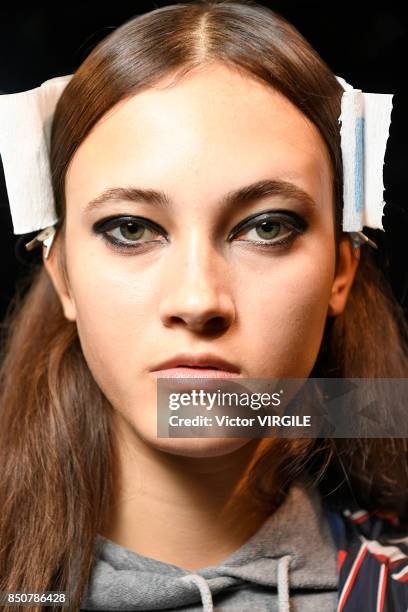 Model backstage at the Tommy Hilfiger Ready to Wear Spring/Summer 2018 fashion show during London Fashion Week September 2017 on September 19, 2017...