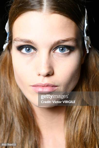 Model backstage at the Tommy Hilfiger Ready to Wear Spring/Summer 2018 fashion show during London Fashion Week September 2017 on September 19, 2017...