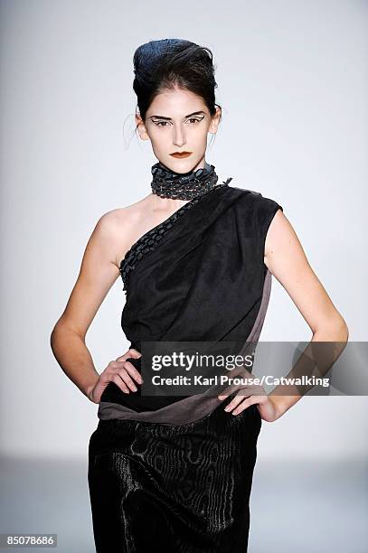 Model walks the runway at the Costello Tagliapietra Fall 2009 fashion show during Mercedes-Benz Fashion Week at The Tent in Bryant Park on February...