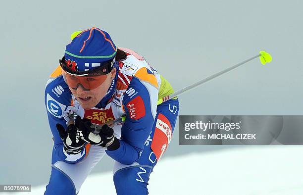 Virpi Kuitunen of Finland competesin the women's team sprint classic event of the Nordic Skiing World Championships on February 25, 2009 in Liberec....