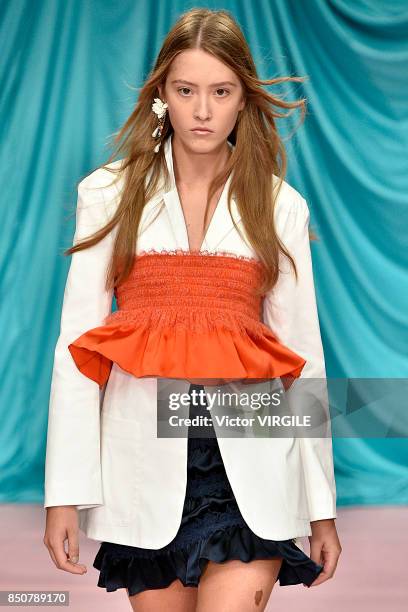Model walks the runway at the Emilio de la Morena Ready to Wear Spring/Summer 2018 fashion show during London Fashion Week September 2017 on...