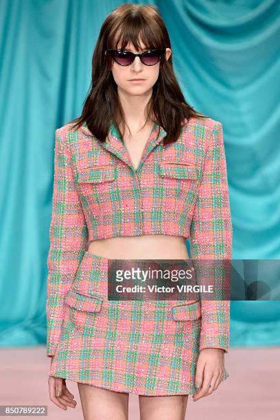 Model walks the runway at the Emilio de la Morena Ready to Wear Spring/Summer 2018 fashion show during London Fashion Week September 2017 on...