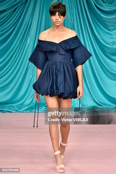 Model walks the runway at the Emilio de la Morena Ready to Wear Spring/Summer 2018 fashion show during London Fashion Week September 2017 on...