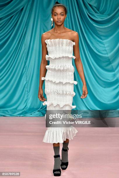 Model walks the runway at the Emilio de la Morena Ready to Wear Spring/Summer 2018 fashion show during London Fashion Week September 2017 on...