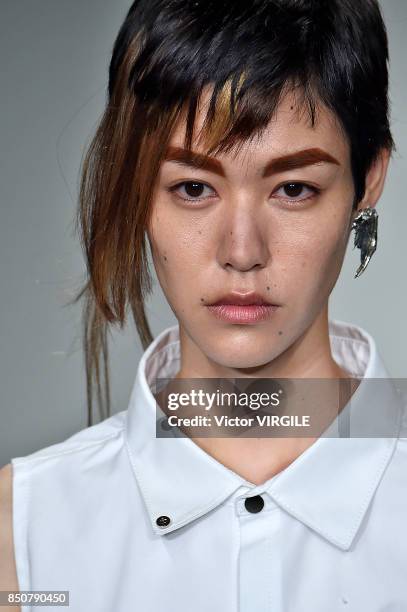 Model walks the runway at the Faustine Steinmentz Ready to Wear Spring/Summer 2018 fashion show during London Fashion Week September 2017 on...