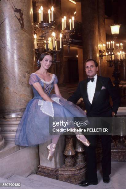 La danseuse Elisabeth Platel et l'écrivain Pierre Combescot à l'Opéra de Paris en octobre 1986, France.