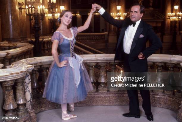 La danseuse Elisabeth Platel et l'écrivain Pierre Combescot à l'Opéra de Paris en octobre 1986, France.