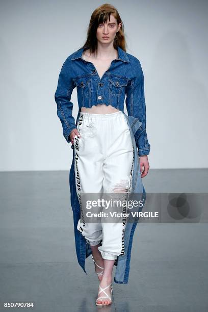 Model walks the runway at the Faustine Steinmentz Ready to Wear Spring/Summer 2018 fashion show during London Fashion Week September 2017 on...