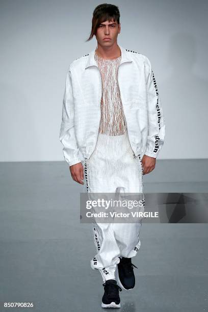 Model walks the runway at the Faustine Steinmentz Ready to Wear Spring/Summer 2018 fashion show during London Fashion Week September 2017 on...