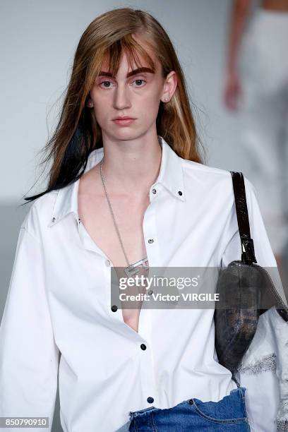 Model walks the runway at the Faustine Steinmentz Ready to Wear Spring/Summer 2018 fashion show during London Fashion Week September 2017 on...