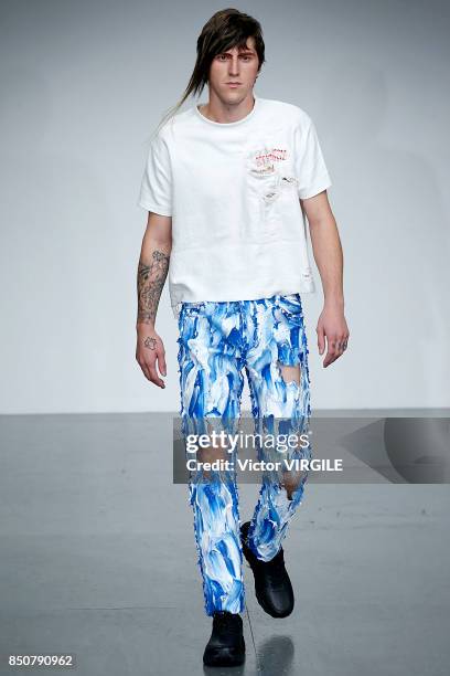 Model walks the runway at the Faustine Steinmentz Ready to Wear Spring/Summer 2018 fashion show during London Fashion Week September 2017 on...