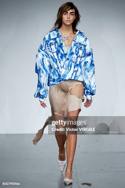 Model walks the runway at the Faustine Steinmentz Ready to Wear Spring/Summer 2018 fashion show during London Fashion Week September 2017 on...