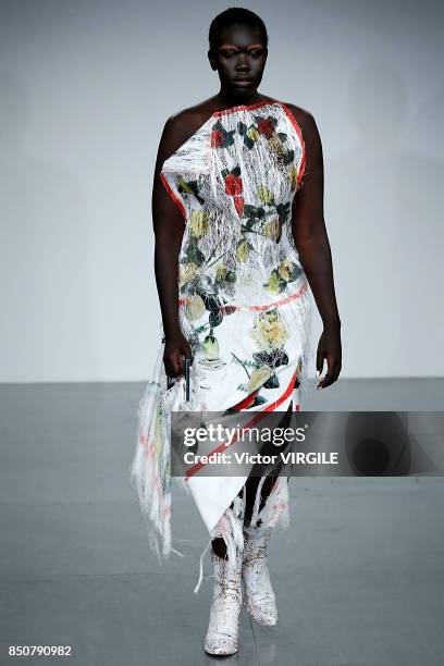 Model walks the runway at the Faustine Steinmentz Ready to Wear Spring/Summer 2018 fashion show during London Fashion Week September 2017 on...