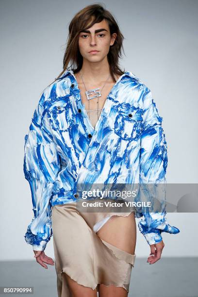 Model walks the runway at the Faustine Steinmentz Ready to Wear Spring/Summer 2018 fashion show during London Fashion Week September 2017 on...