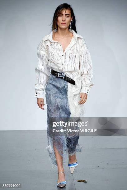Model walks the runway at the Faustine Steinmentz Ready to Wear Spring/Summer 2018 fashion show during London Fashion Week September 2017 on...