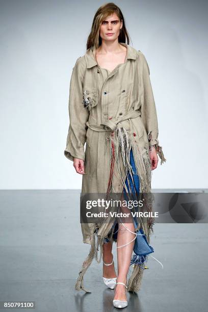 Model walks the runway at the Faustine Steinmentz Ready to Wear Spring/Summer 2018 fashion show during London Fashion Week September 2017 on...