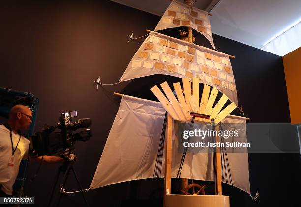 View of the unfinished "Ghost Ship" art installation at the Oakland Museum of California on September 21, 2017 in Oakland, California. Local artists...