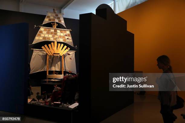 View of the unfinished "Ghost Ship" art installation at the Oakland Museum of California on September 21, 2017 in Oakland, California. Local artists...