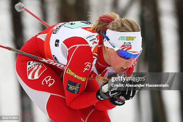 Kikkan Randall of USA competes during the Ladies Cross Country Team Sprint at the FIS Nordic World Ski Championships 2009 on February 25, 2009 in...