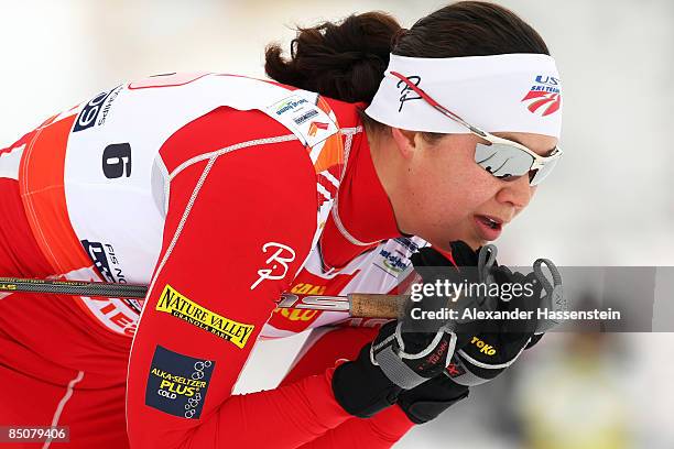 Laura Valaas of USA competes during the Ladies Cross Country Team Sprint at the FIS Nordic World Ski Championships 2009 on February 25, 2009 in...