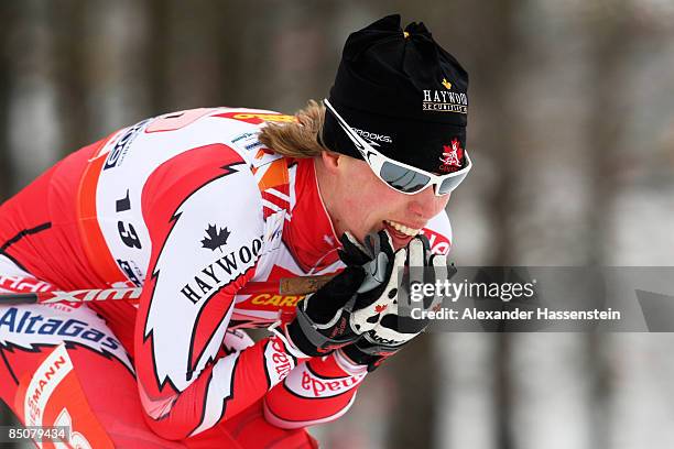 Sara Renner of Canada competes during the Ladies Cross Country Team Sprint at the FIS Nordic World Ski Championships 2009 on February 25, 2009 in...