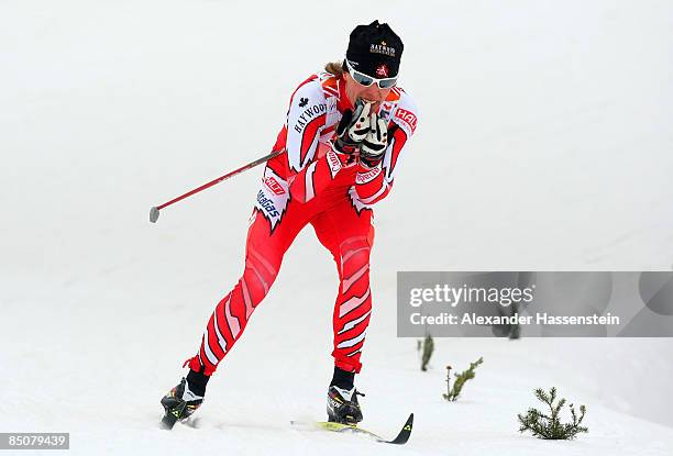 Sara Renner of Canada competes during the Ladies Cross Country Team Sprint at the FIS Nordic World Ski Championships 2009 on February 25, 2009 in...