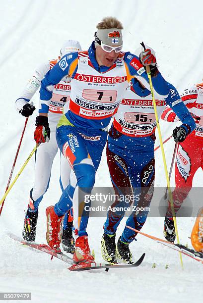 Ville Nousiainen of Finland takes 3rd place during the FIS Nordic World Ski Championships Cross Country Men's Free Team Sprint event on February 25,...