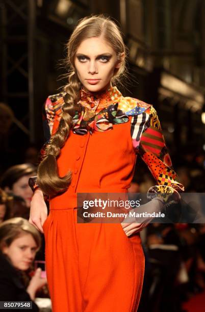 Model walks the runway at the PPQ show during London Fashion Week Autumn/Winter 2009 at Burlington Arcade on February 22, 2009 in London, England.