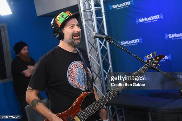 Musician Marc Brownstein of the Disco Biscuits prepares for a record at SiriusXM Studios on September 21, 2017 in New York City.