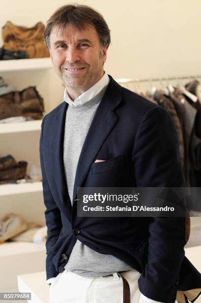 Designer Brunello Cucinelli showcases his Brunello Cucinelli womenswear collection during Milan Fashion Week Autumn/Winter 2009 at the Brunello...