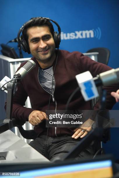 Actor/comedian Kumail Nanjiani visits SiriusXM's EW with Julie Cunnington at SiriusXM Studios on September 21, 2017 in New York City.