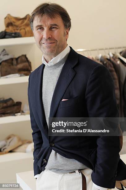 Designer Brunello Cucinelli showcases his Brunello Cucinelli womenswear collection during Milan Fashion Week Autumn/Winter 2009 at the Brunello...