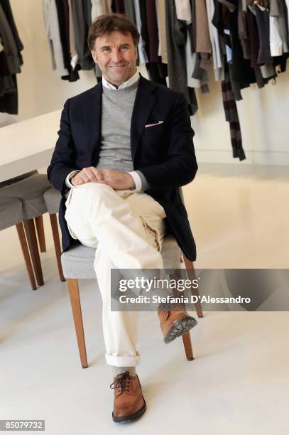 Designer Brunello Cucinelli showcases his Brunello Cucinelli womenswear collection during Milan Fashion Week Autumn/Winter 2009 at the Brunello...