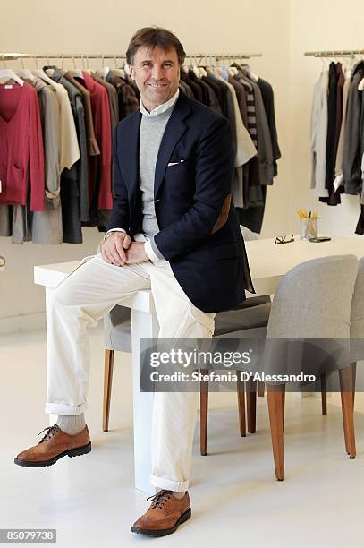 Designer Brunello Cucinelli showcases his Brunello Cucinelli womenswear collection during Milan Fashion Week Autumn/Winter 2009 at the Brunello...