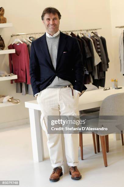 Designer Brunello Cucinelli showcases his Brunello Cucinelli womenswear collection during Milan Fashion Week Autumn/Winter 2009 at the Brunello...