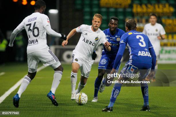 Daniel Sundgren of AIK and Peter Wilson of GIF Sundsvall during the Allsvenskan match between GIF Sundsvall and AIK at Norrporten Arena on September...