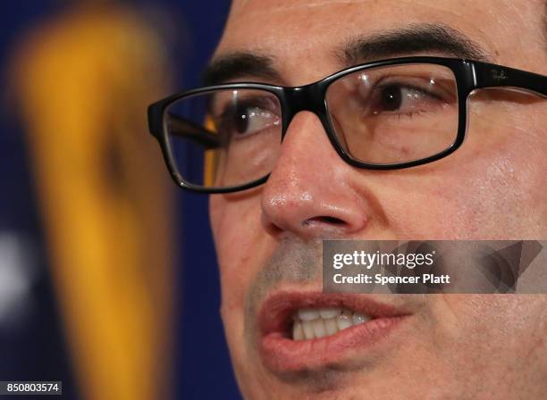 Treasury Secretary Steven Mnuchin holds a news conference on September 21, 2017 in New York City. The Treasury Secretary discussed increased...