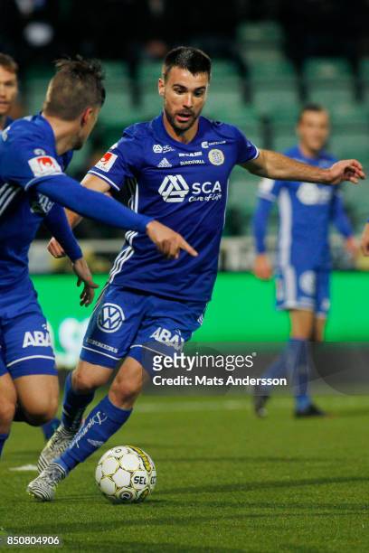 Carlos Moros Gracia of GIF Sundsvall during the Allsvenskan match between GIF Sundsvall and AIK at Norrporten Arena on September 21, 2017 in...