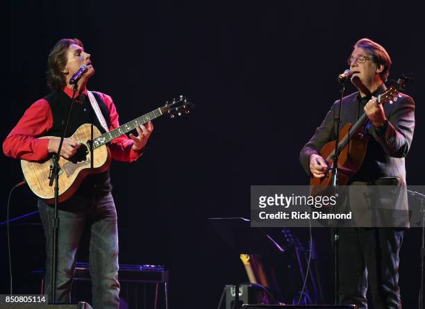 Singers/Songwriters Billy Dean and Richard Leigh perform during NSAI 50 Years of Songs at Ryman Auditorium on September 20, 2017 in Nashville,...