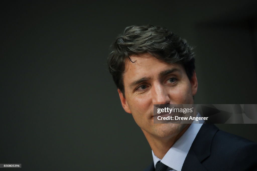 Canadian Prime Minister Justin Trudeau Holds Press Briefing At UN