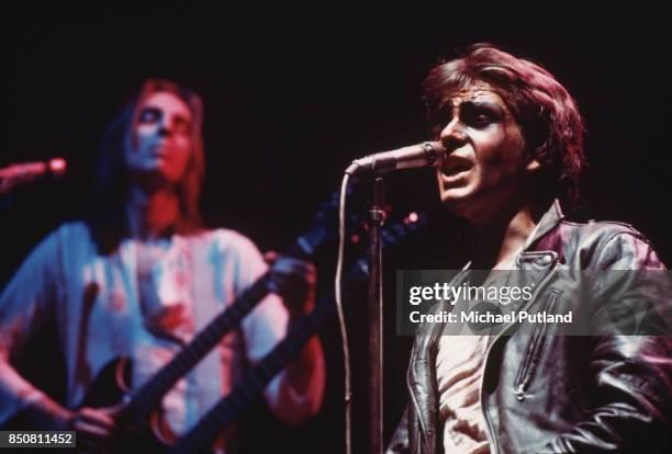 Rock band Genesis on stage, circa 1974.