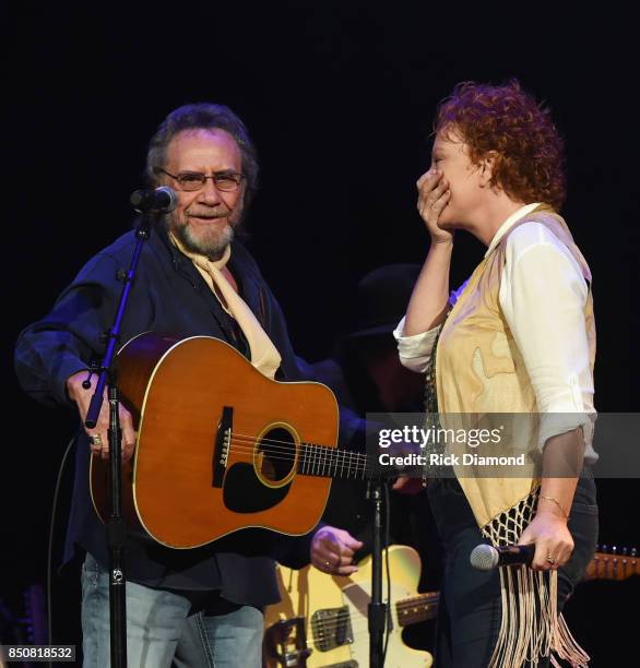 Singers/Songwriters David Frizzell and Shelly West perform during NSAI 50 Years of Songs at Ryman Auditorium on September 20, 2017 in Nashville,...