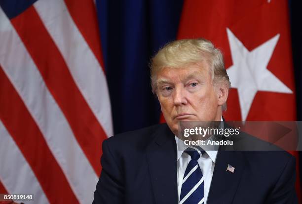 President Donald Trump is seen during his meeting with Turkish President Recep Tayyip Erdogan , at Lotte Hotel in New York, United States on...