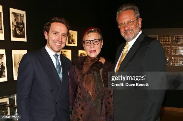 Adrian Hume Sayer, Karin Hofer and Sean Hepburn Ferrer attend the opening reception for "Audrey Hepburn: The Personal Collection" at Christie's on...