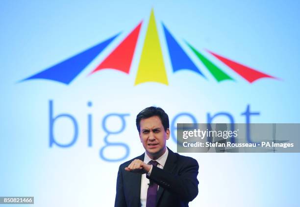 Labour leader Ed Miliband speaks to an audience of internet experts at Google's 'Big Tent' event in Hertfordshire where he talked about Google's tax...