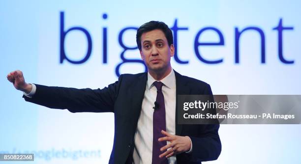 Labour leader Ed Miliband speaks to an audience of internet experts at Google's 'Big Tent' event in Hertfordshire where he talked about Google's tax...