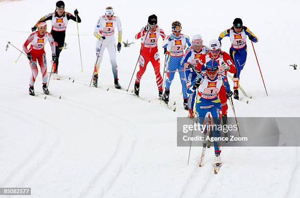 Finland team member Aino-Kaisa Saarinen on her way to taking 1st place in the FIS Nordic World Ski Championships Cross Country Ladies Free Team...