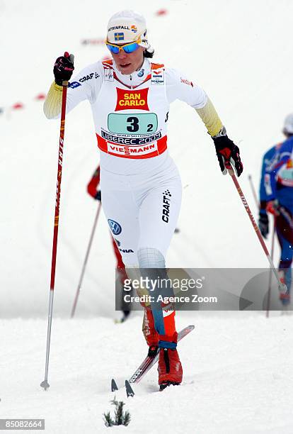 Sweden team member Lina Andersson on her way to taking 2nd place in the FIS Nordic World Ski Championships Cross Country Ladies Free Team Sprint...