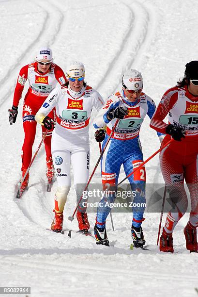 Lina Andersson of Sweden and Arianna Follis of Italy in action during the FIS Nordic World Ski Championships Cross Country Ladies Free Team Sprint...